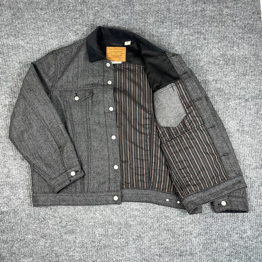 Levis Trucker Jacket Mens XL Premium Relaxed Herringbone Wool Blend Vintage Fit